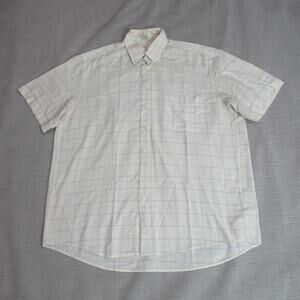 Vintage Haupt Shirt Men 16.5 Yellow Plaid Button Short Sleeve 80s German Grandpa